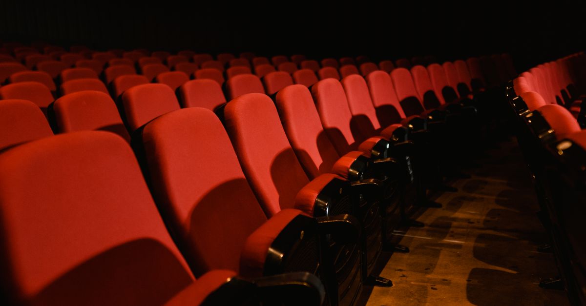 Small independent cinema interior with rows of seats and a lit screen